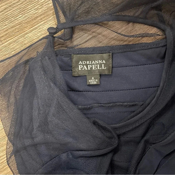 Adrianna Papell Illusion Pleated Body-con Dress Sz 4 Navy - Picture 7 of 11
